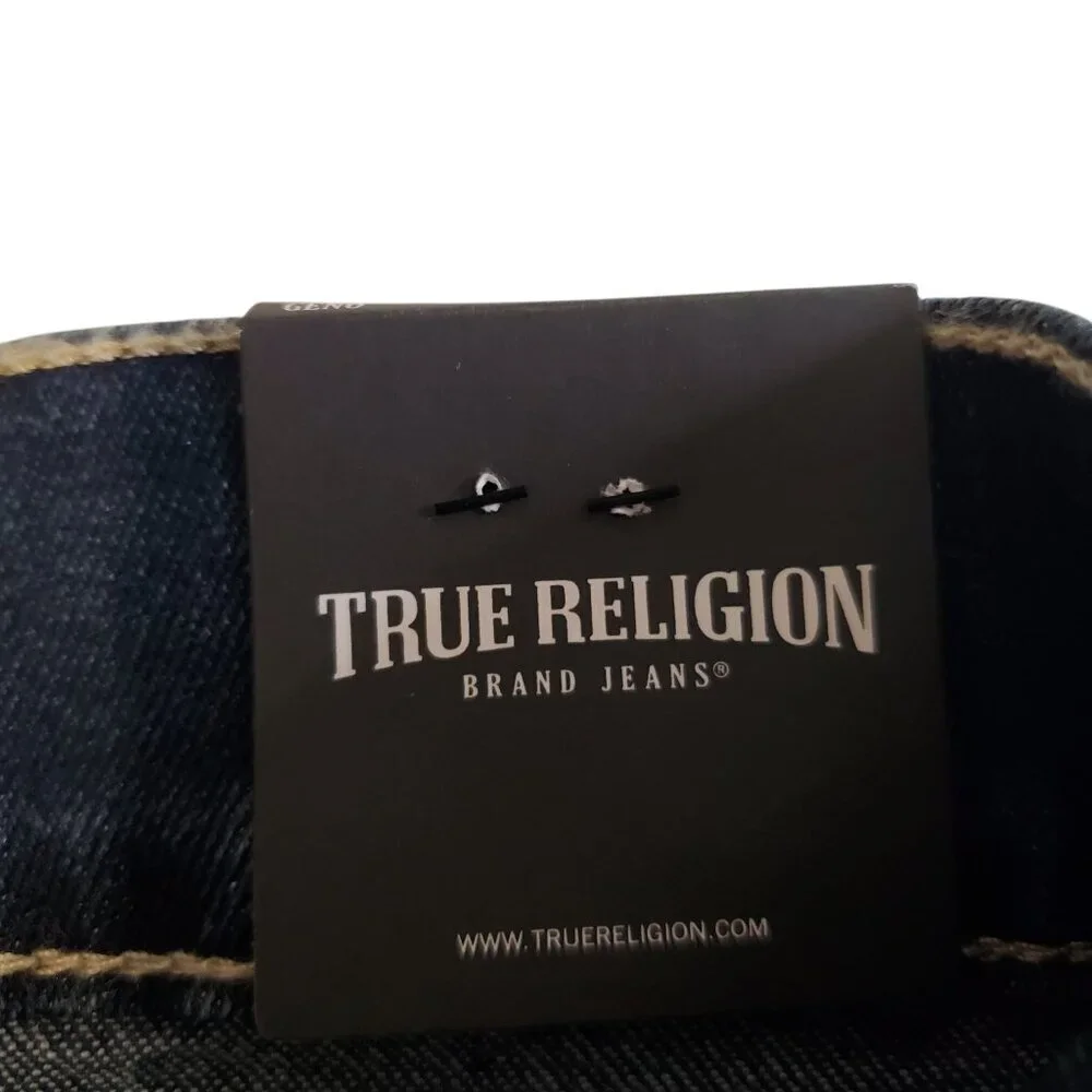 NEW TRUE RELIGION Men's Geno Relaxed Slim Distressed Dark Wash Blue Jeans